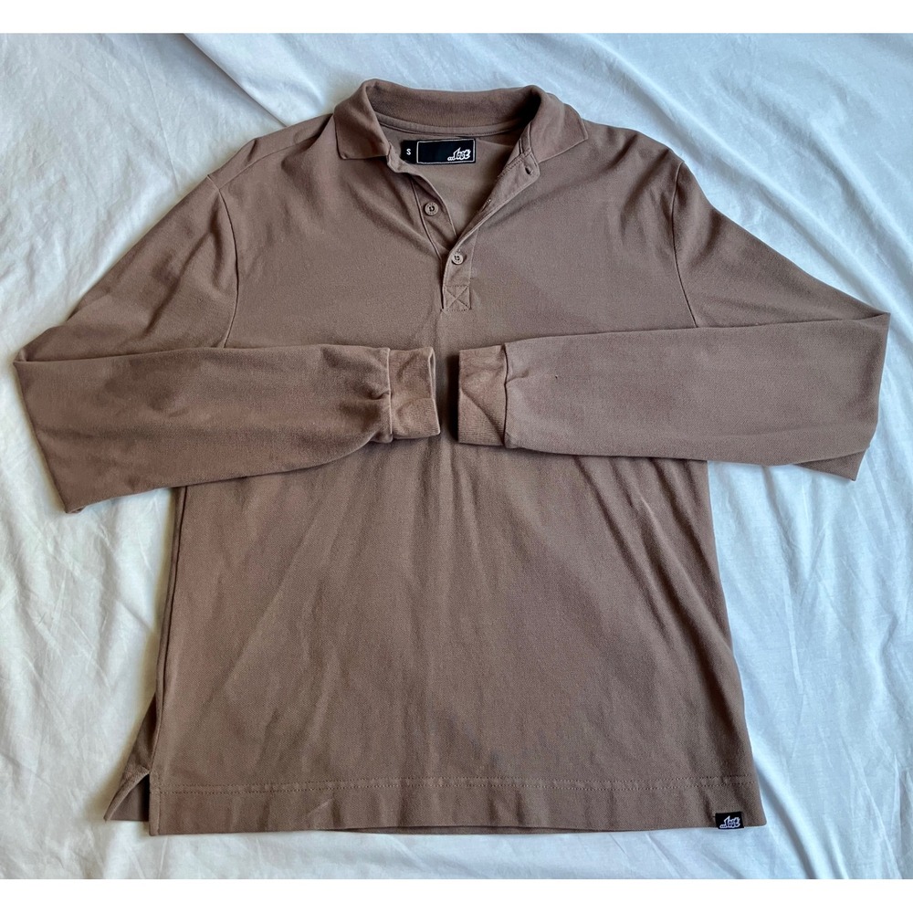 Lost Long Sleeve Polo Shirt Mens Small Brown Casual Buttoned Collar